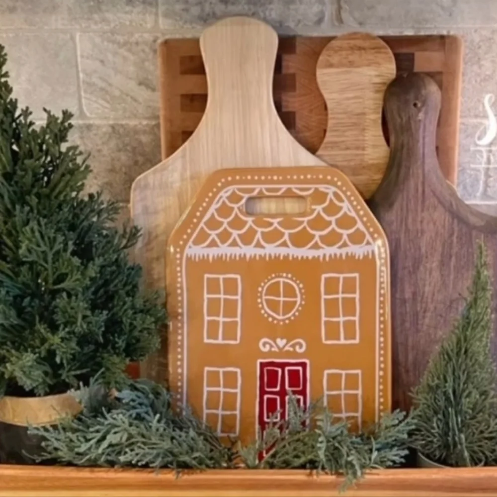 Ceramic Gingerbread House Cutting Board Tan Neutral Color